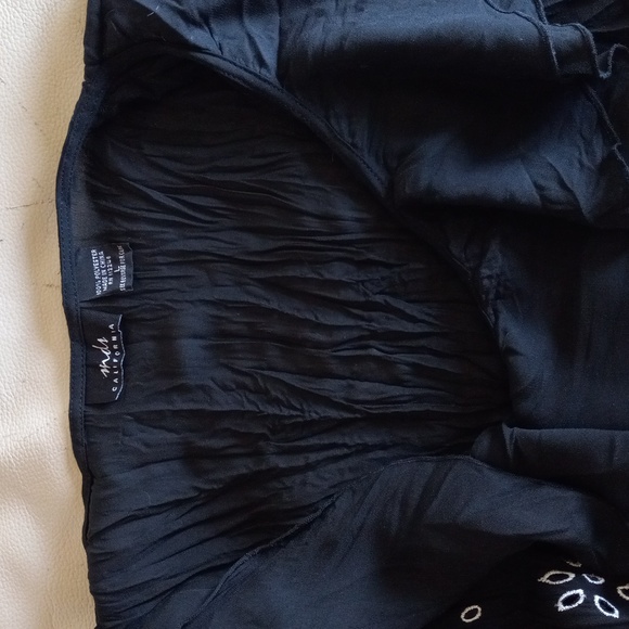 Boho Indi California Black White Foral Embroidered LongSleeve Sheer Blouse SizeL - Picture 2 of 6